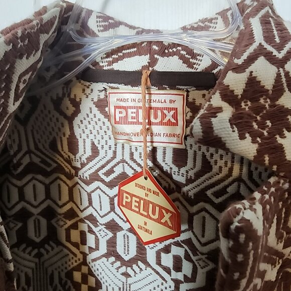 Vintage Pelux Guatemala ethnic tapestry jacket coat burgundy ivory size 18 NEW - Picture 3 of 8